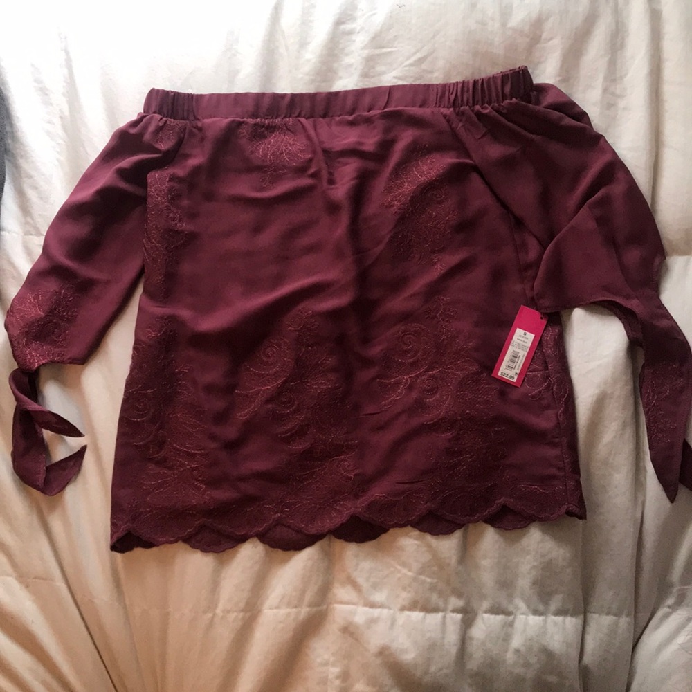 Burgundy off the shoulder blouse